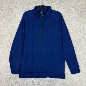 Nike‎ Sweatshirt Mens Large Blue Dri Fit 1/4 Zip Pullover Mock Neck Long Sleeves